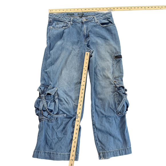 Grunge skater punk baggy utility cargo denim jeans 90s style bottoms size 10 - Picture 6 of 7